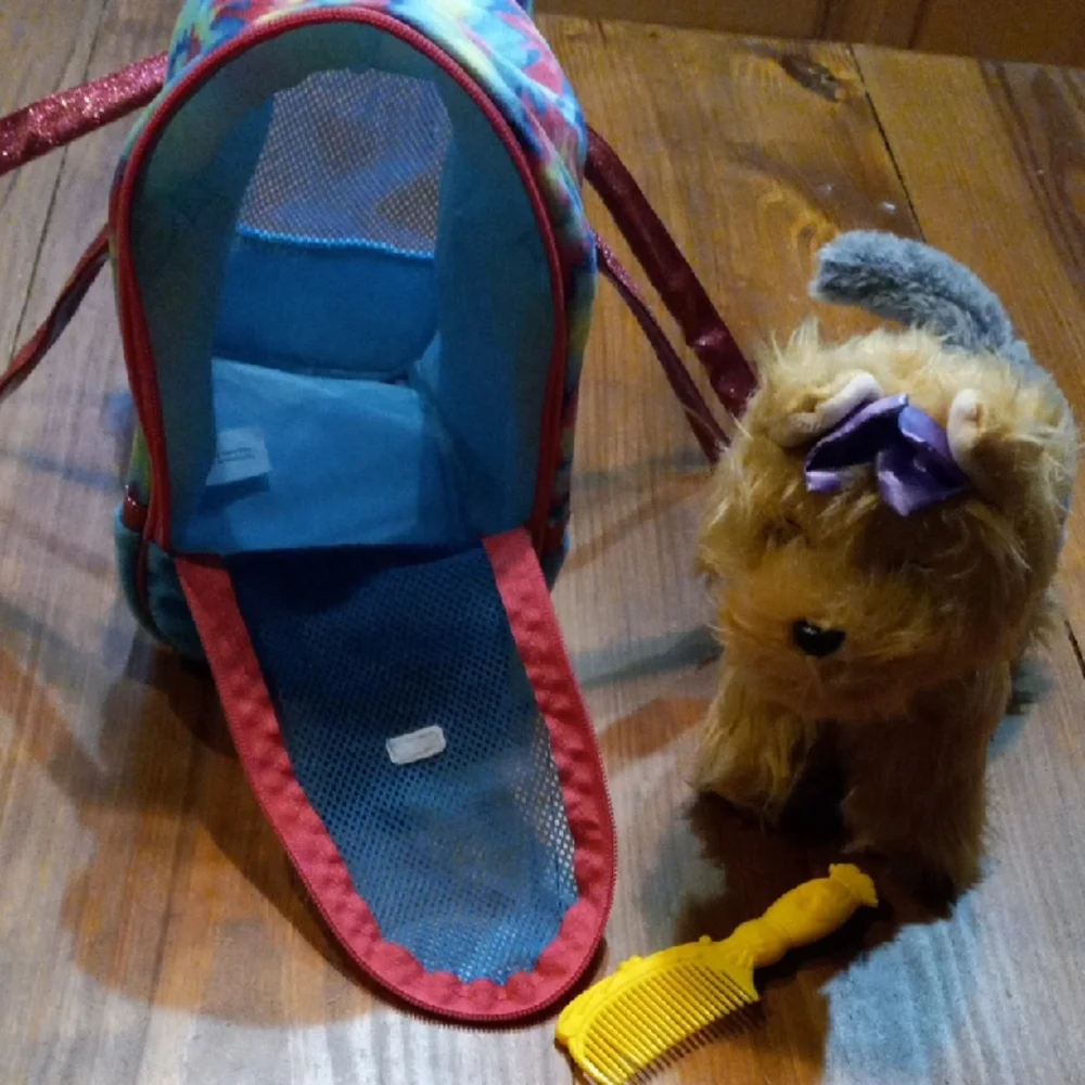 Plush Pet Carrier Playset with Turquoise and Pink Trim